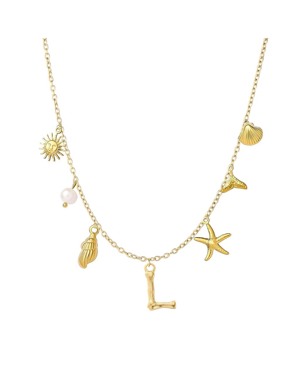 The Jewellery Stockroom Metallic Plated Sea And Initial Life Statement Charm Necklace
