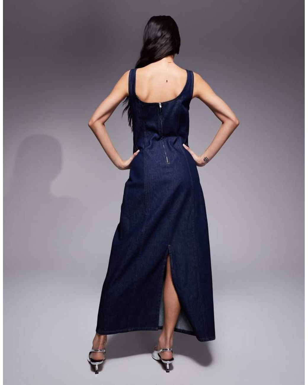 ASOS Blue Seamed Denim Maxi Dress