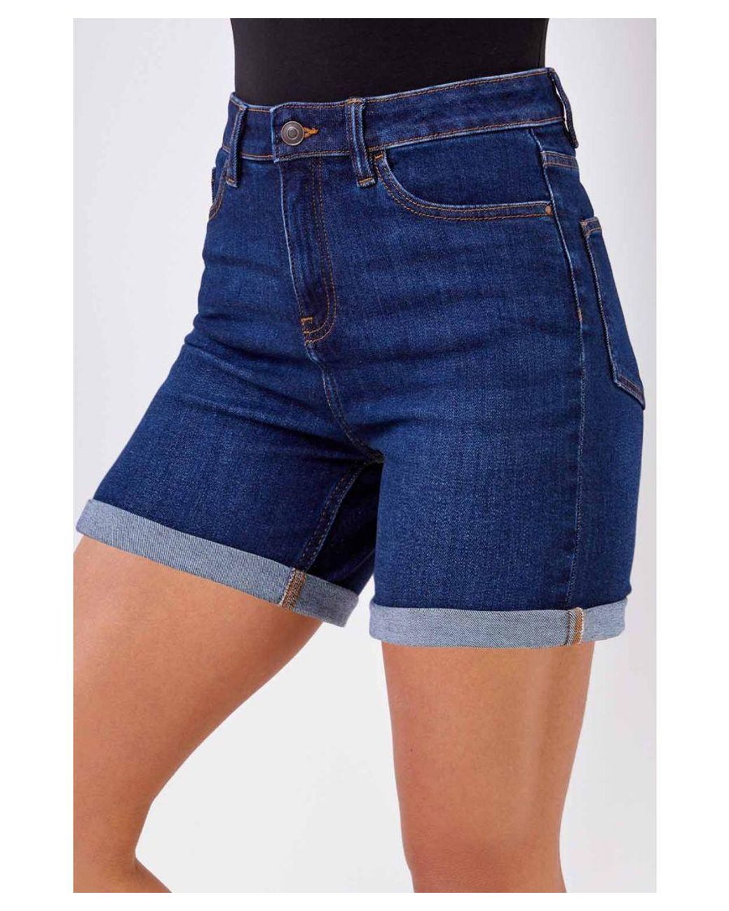 Roman Blue Stretch Denim Mom Shorts