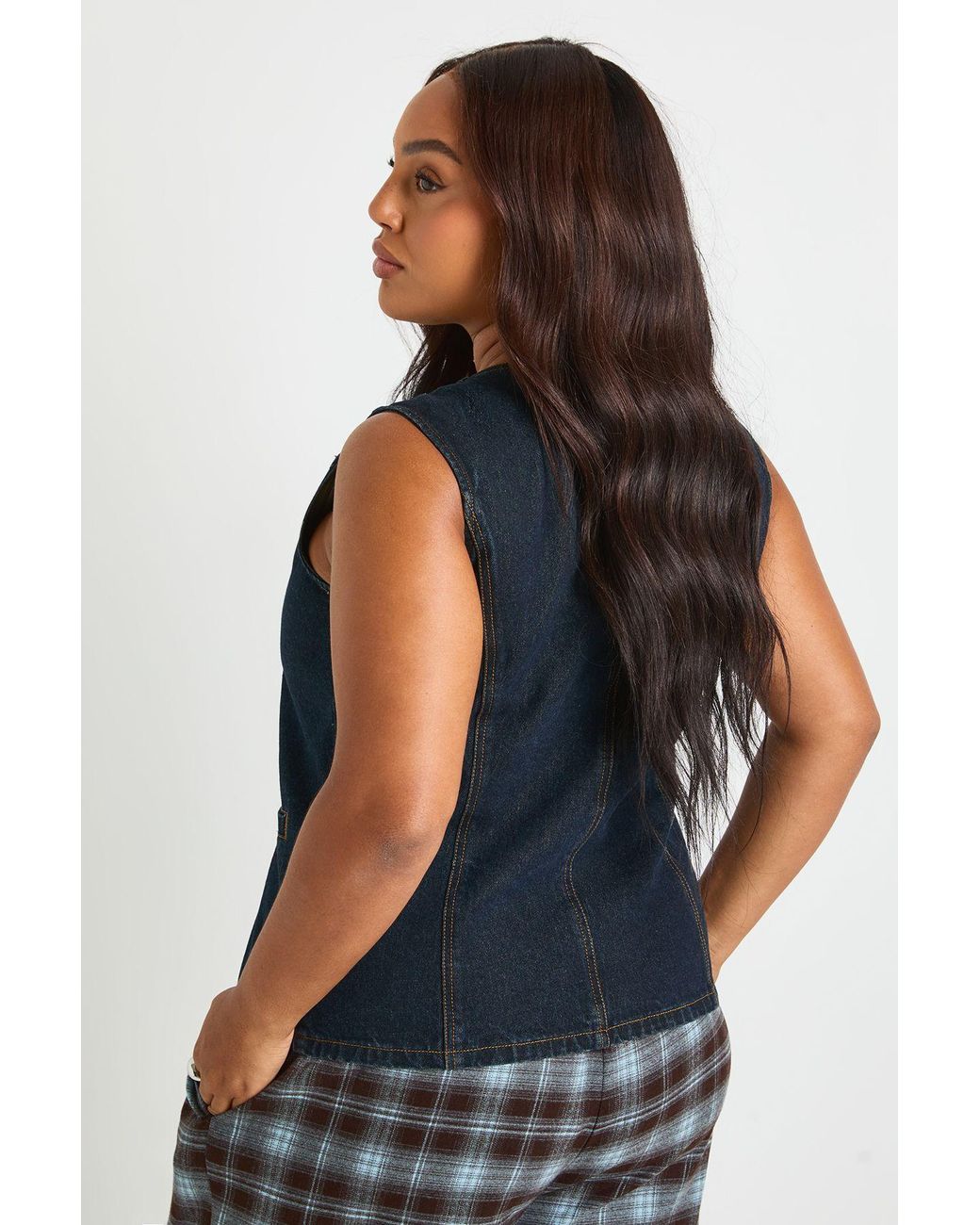 Boohoo Blue Plus High Waist Double Pleated Wide Leg Jean