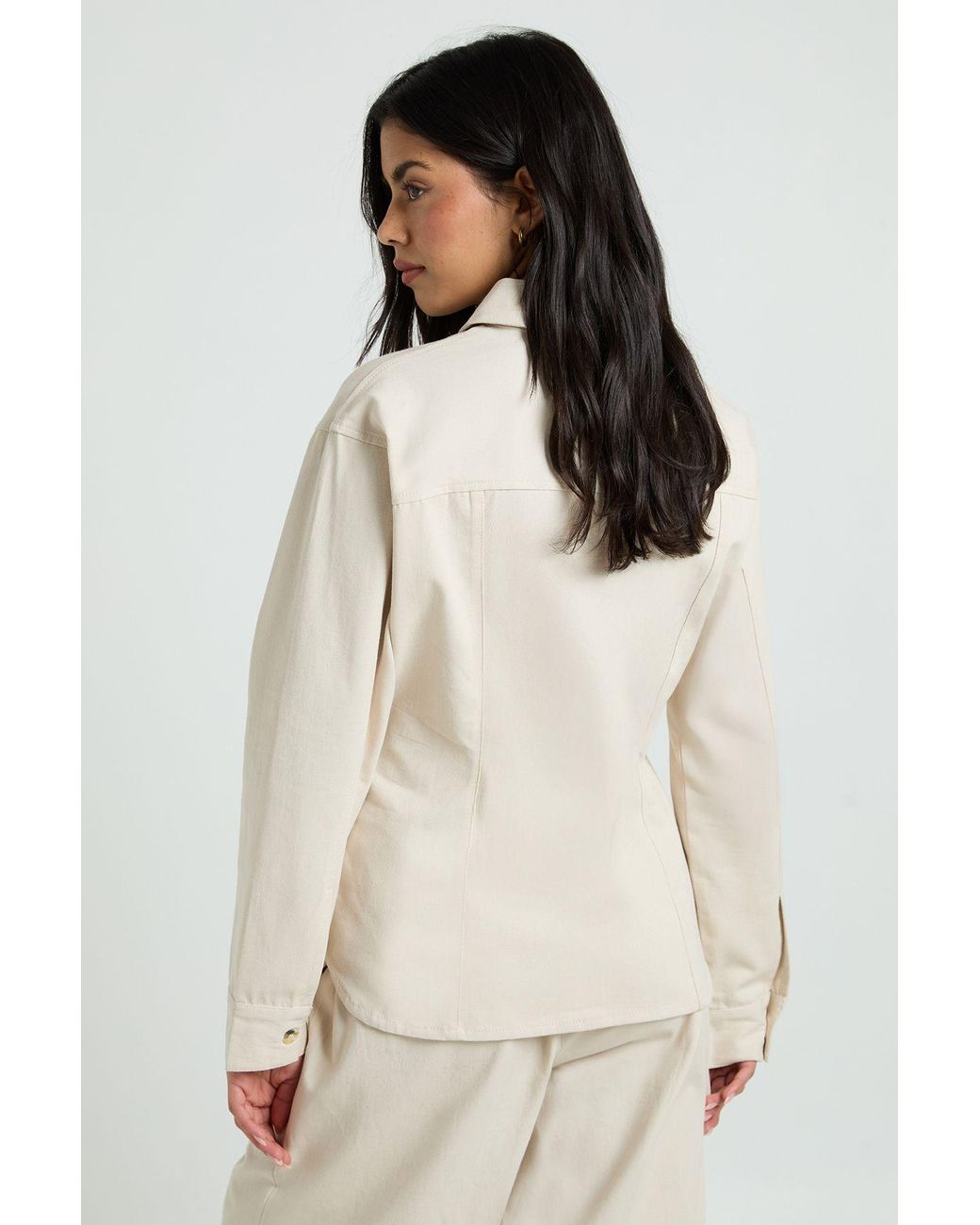 Boohoo Natural Chambray Cinched Shirt
