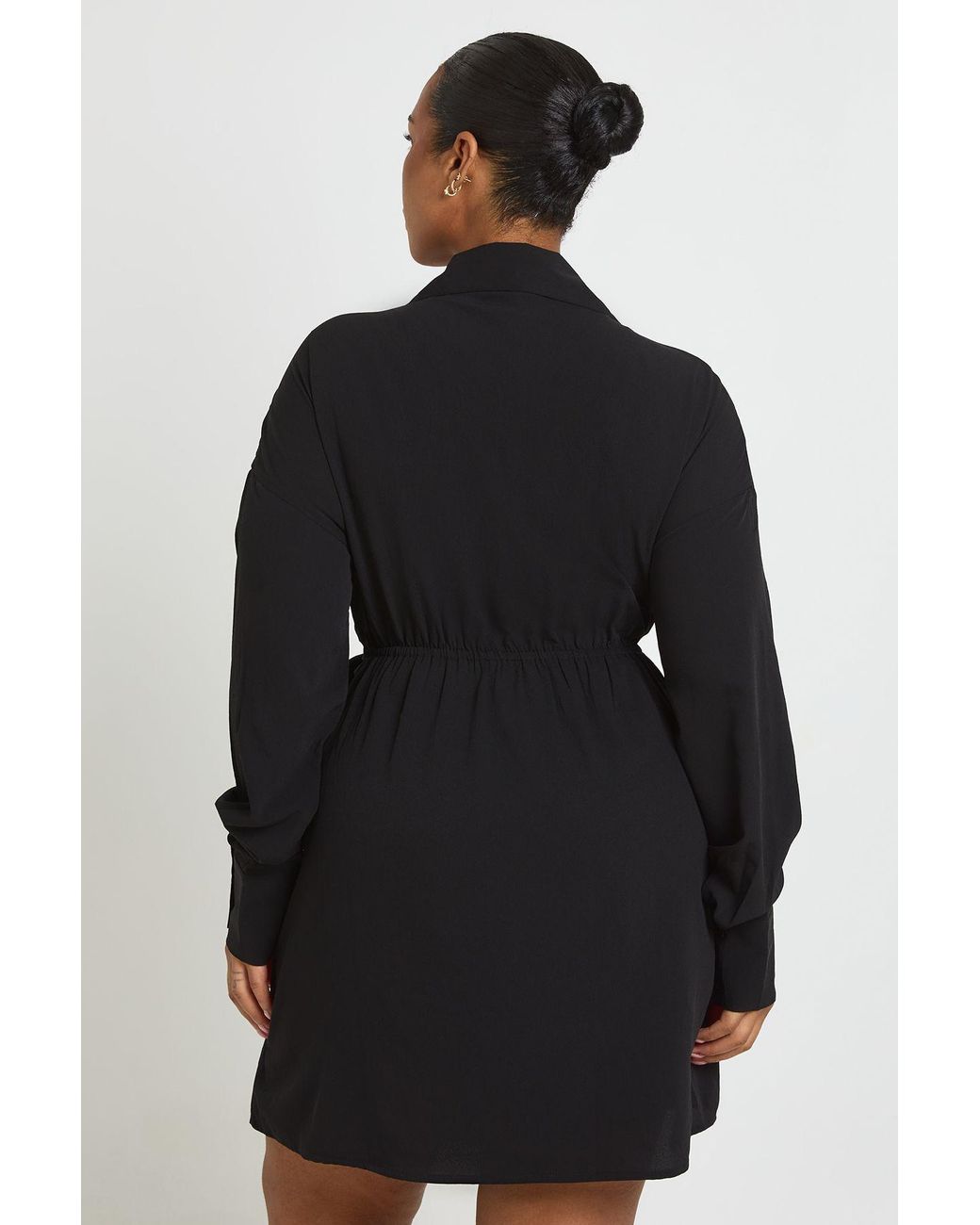 Boohoo Black Plus Wrap Side Ruched Shirt Dress