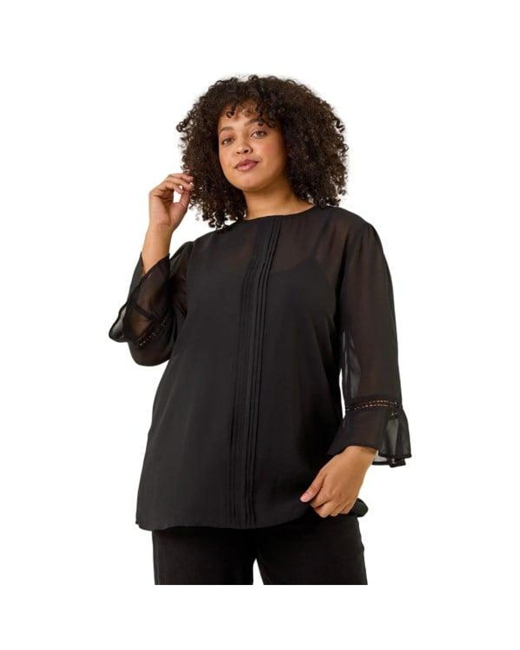 Roman Black Curve Pintuck Pleat Top
