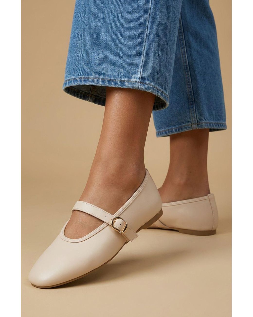 Oasis Blue Mia Faux Leather Mary Jane Ballet Flats