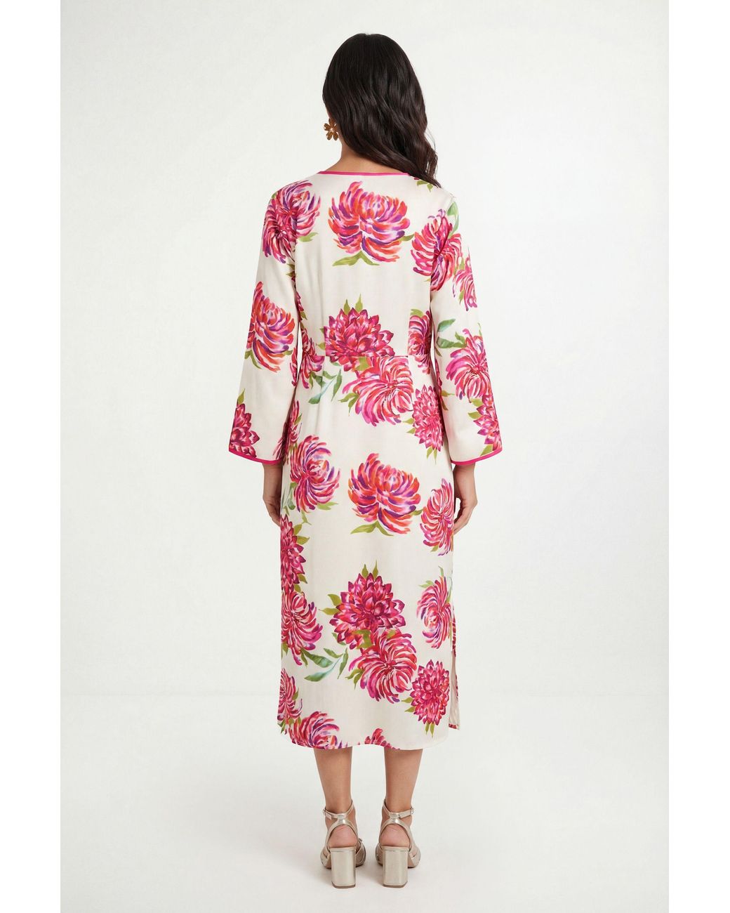 Wallis Red Floral Satin Contrast Midi Dress