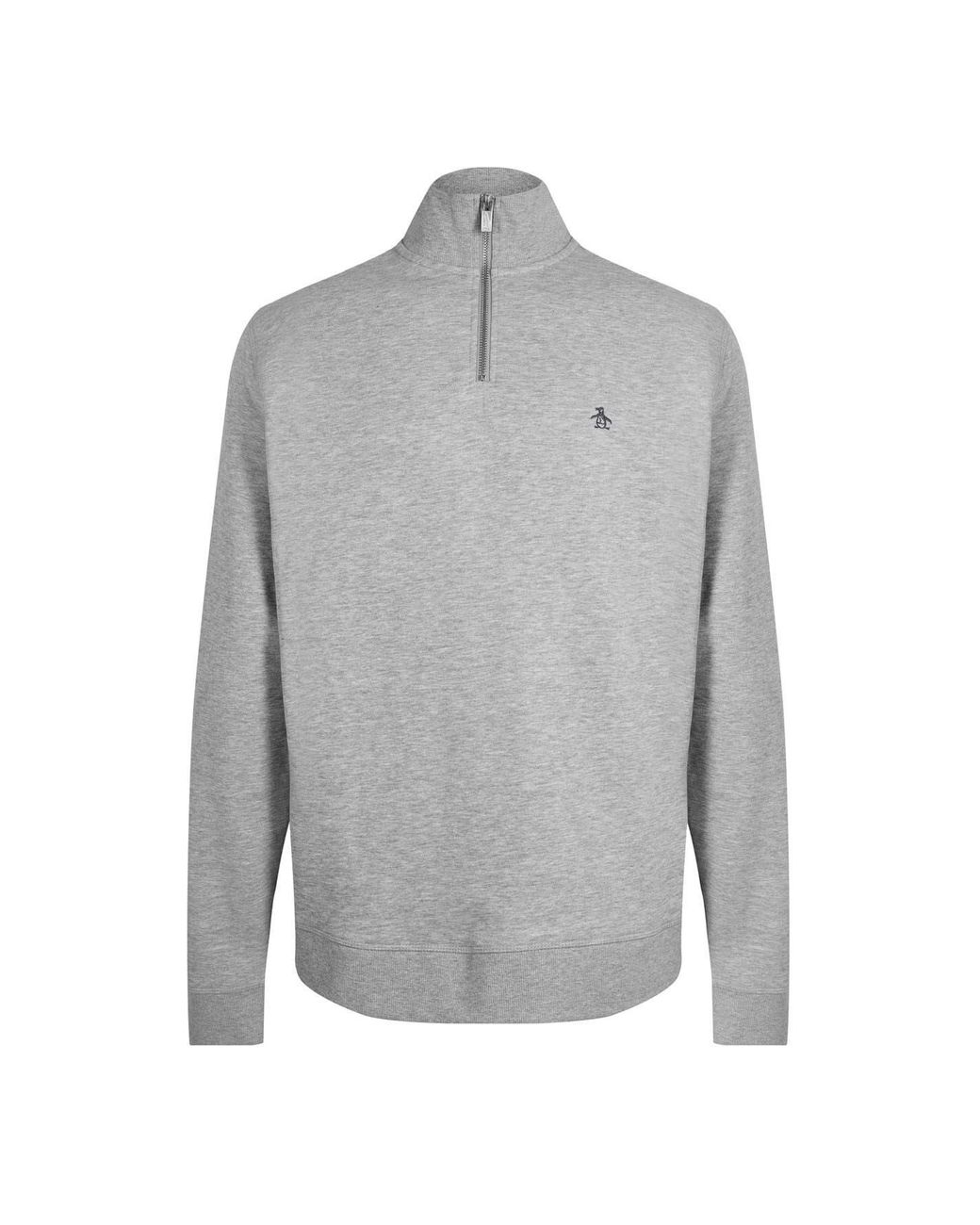 Original Penguin Gray Ruched Sleeve Zip Neck Sweatshirt for men