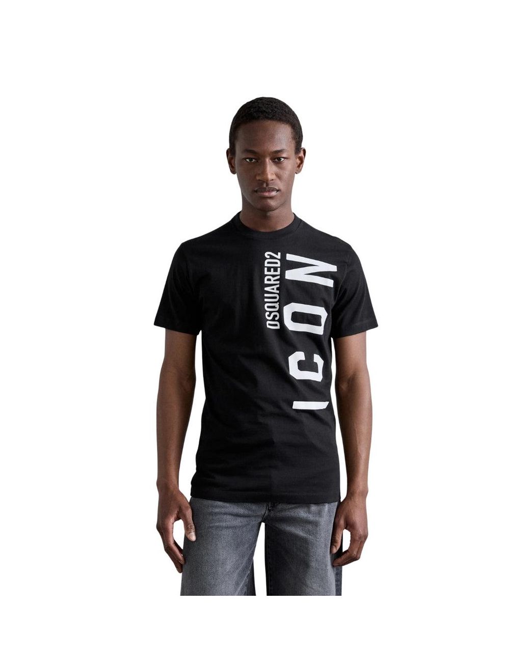 DSquared² Black T-Shirt Large Icon Logo Cotton for men