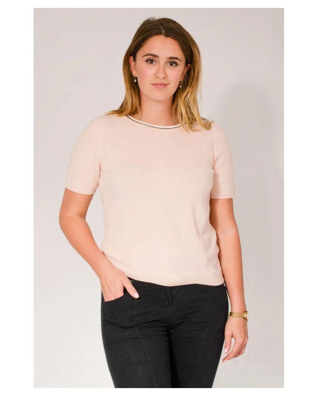 Secret Label Pink Contrast Edge Short Sleeve Top