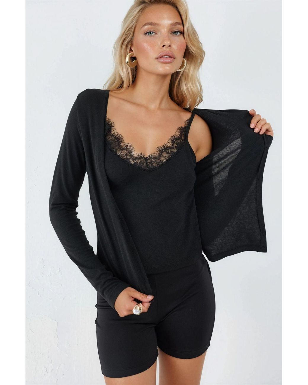 Busem Black V-Neck Top & Casual Jacket