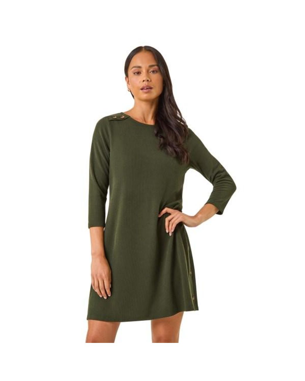 Roman Green Petite Buttoned Stretch Dress