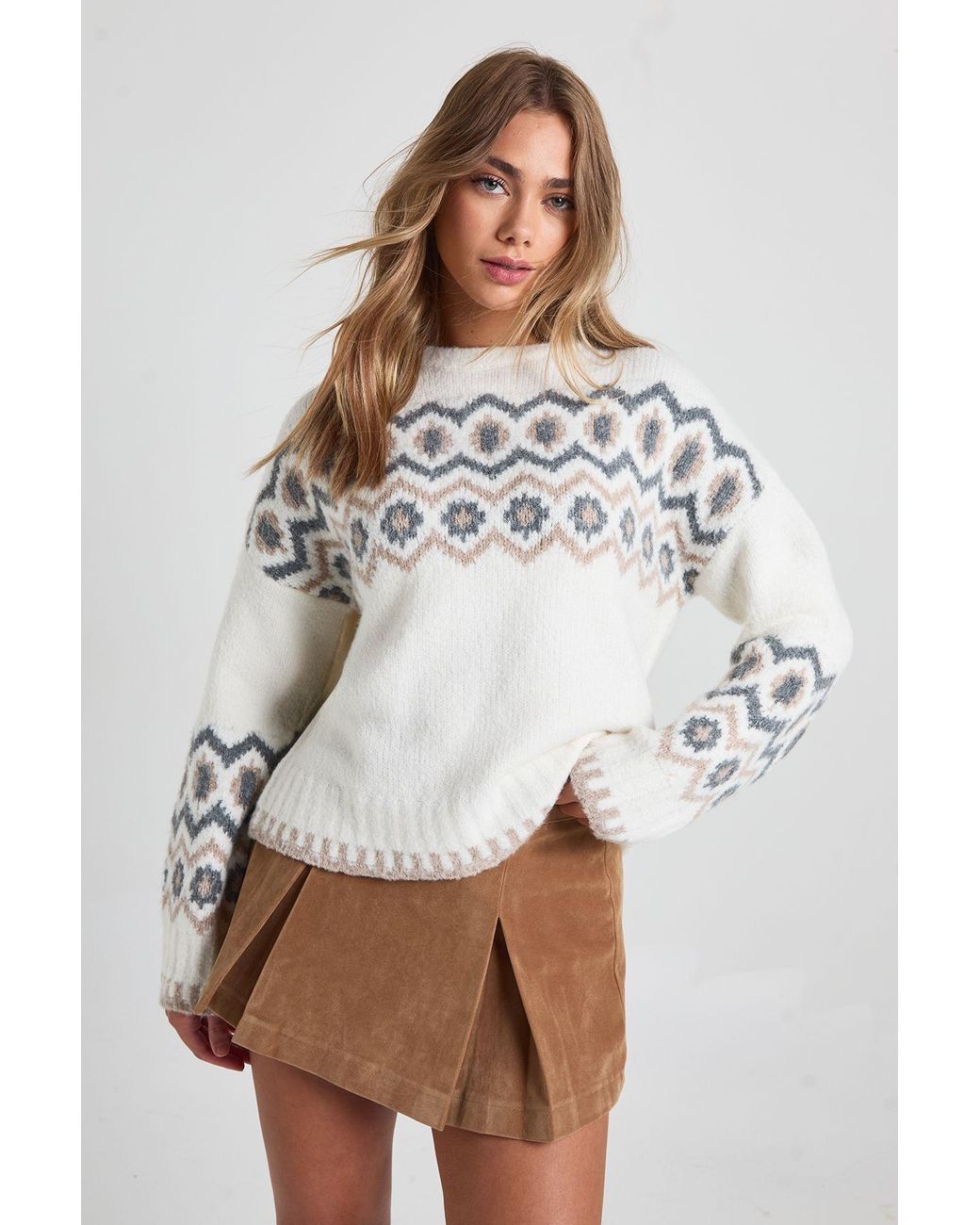 Boohoo White Super Soft Chunky Knit Printed Jumper