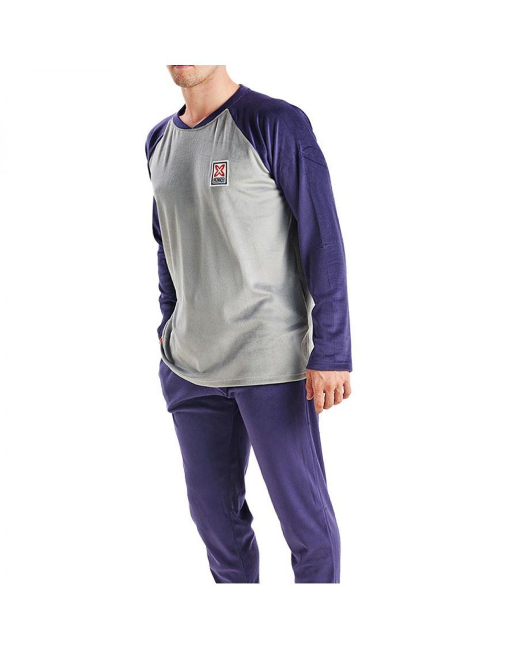 Munich Blue Long-Sleeved Round-Neck Velvet Pajamas Mu3 for men