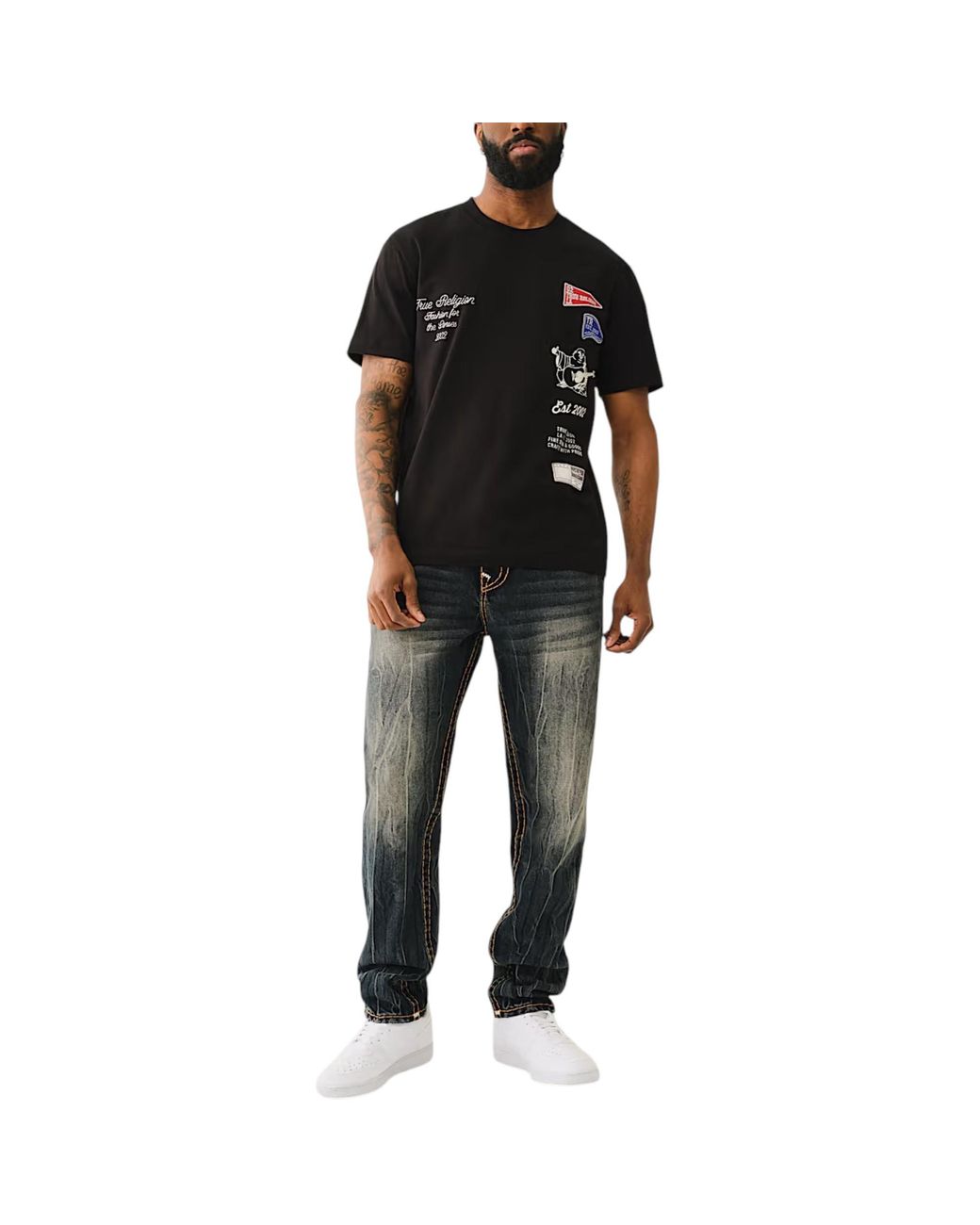 True Religion Black T Shirts Short Sleeve Horseshoe Summer Crew Neck Tee for men