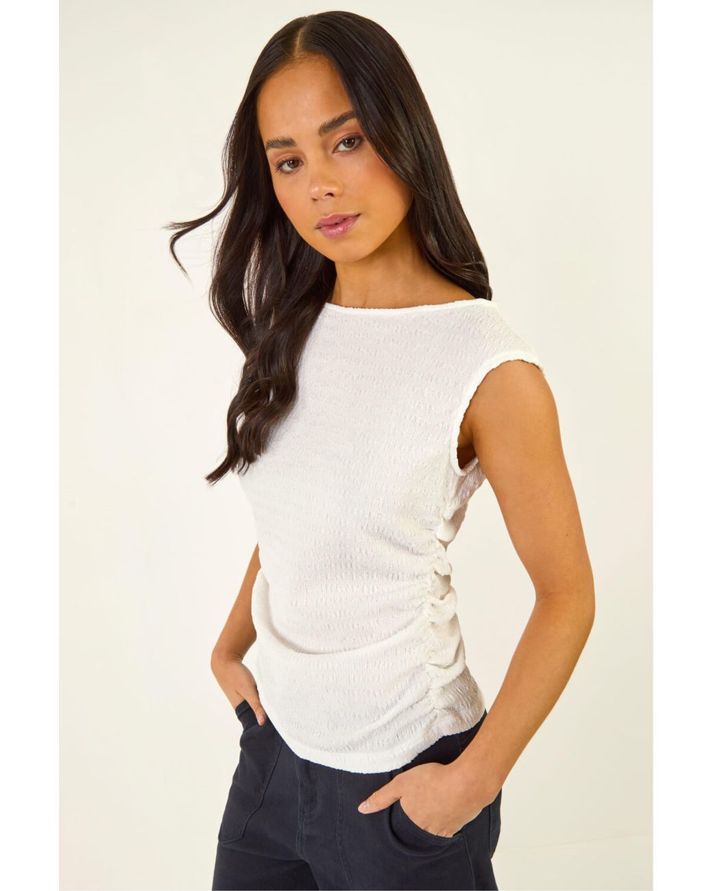Roman White Petite Textured Stretch Top