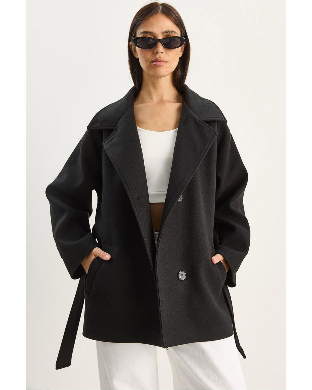 Bianco Lucci Black Oversized Midi Coat With Button Closure