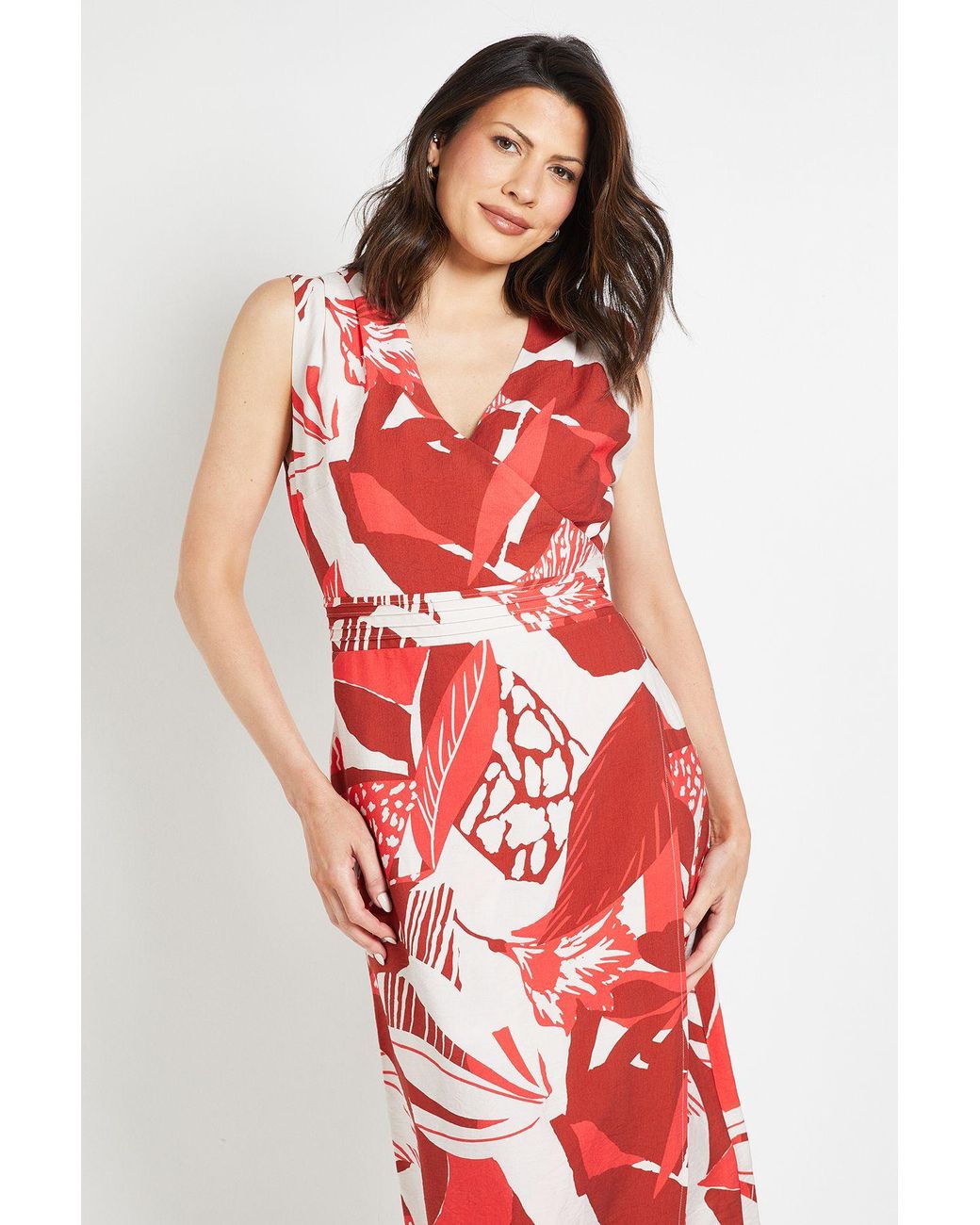 Wallis Red Tropical Print Wrap Midi Dress