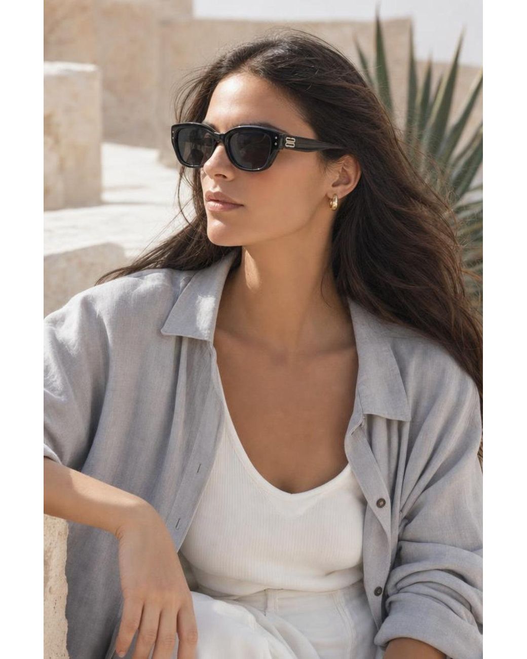 SVNX Gray Classic Square Cat Eye Sunglasses