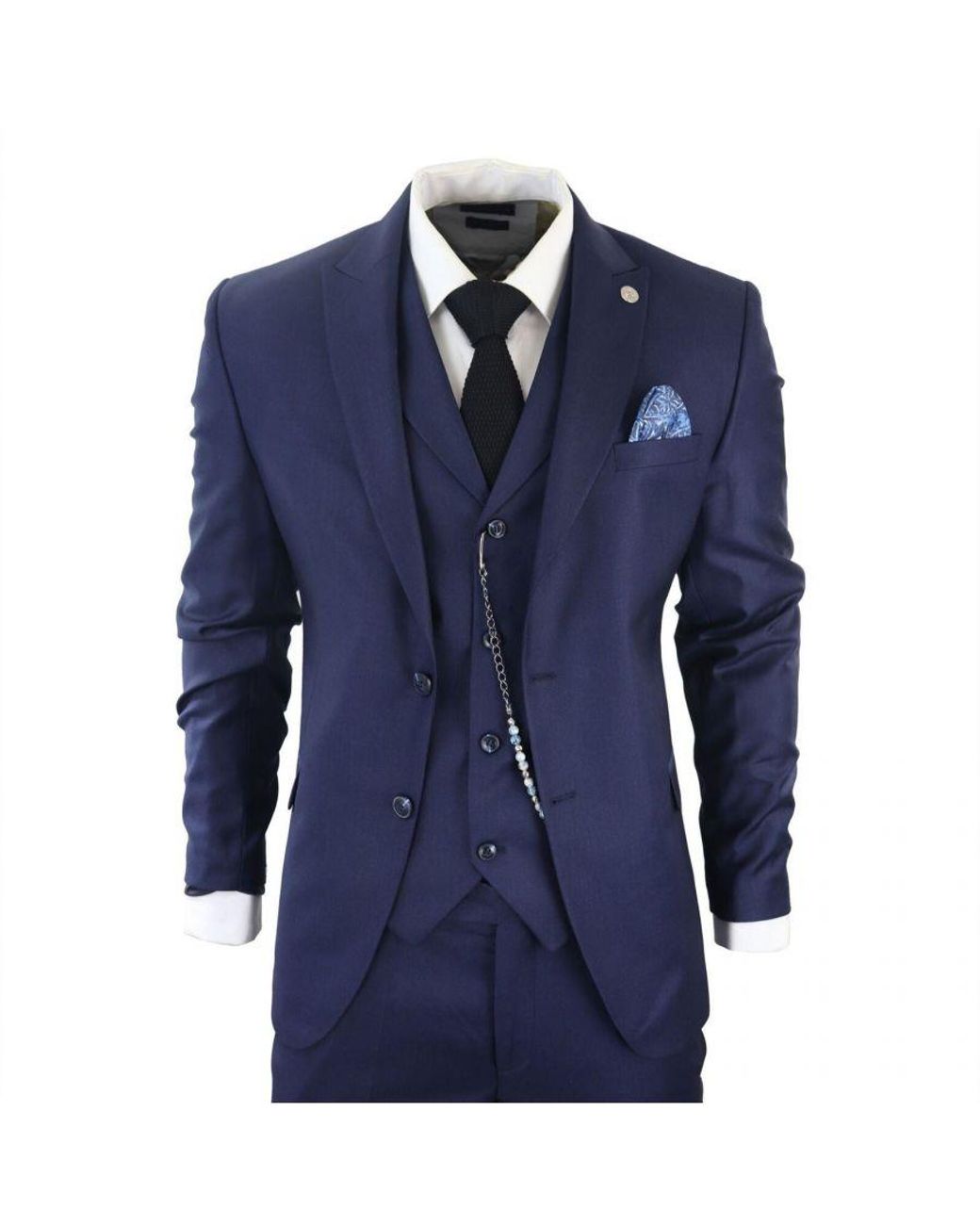 TruClothing Blue Classic 3-Piece Plain Suit for men