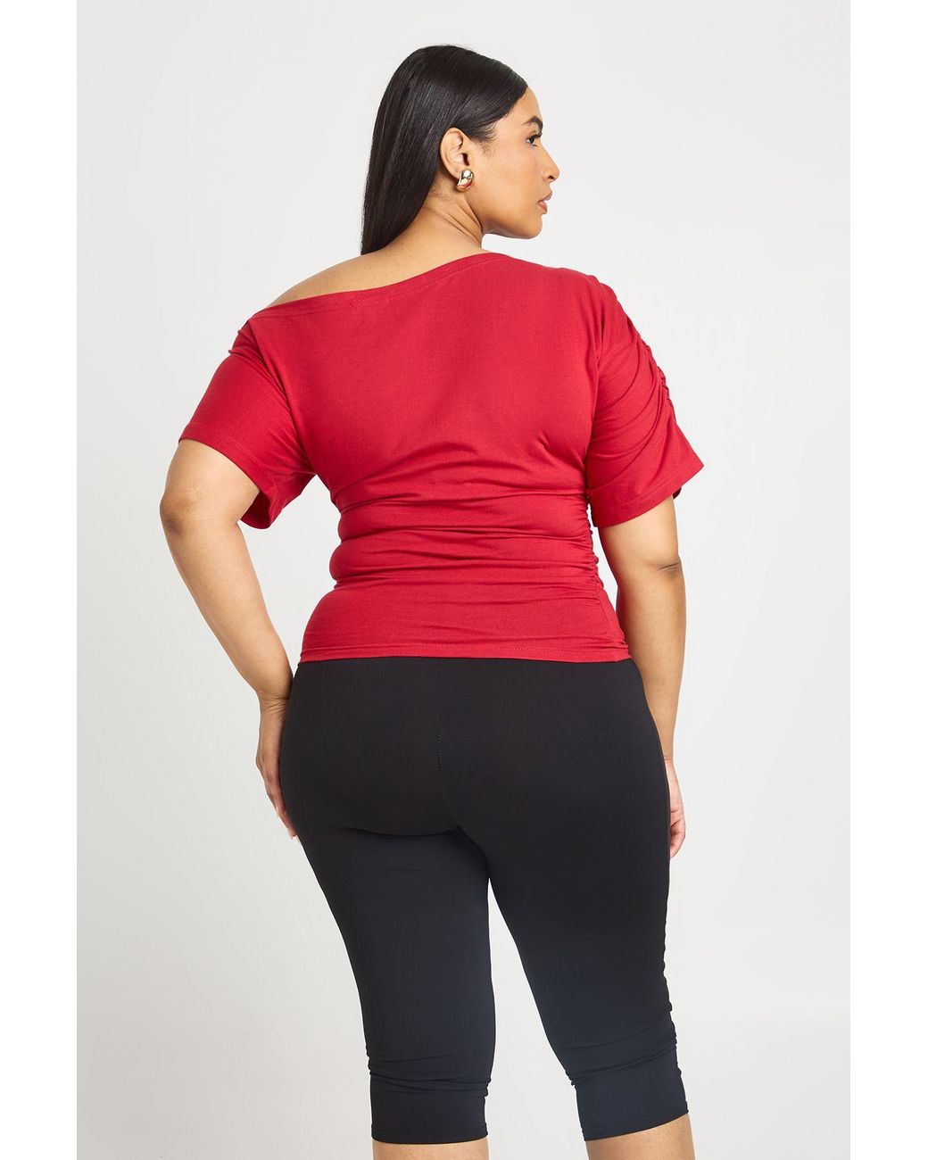 Boohoo Red Plus Off The Shoulder Ruched T-Shirt