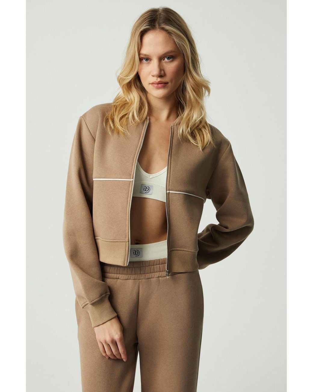 Grimelange Natural Crop Half Zip Sweatshirt