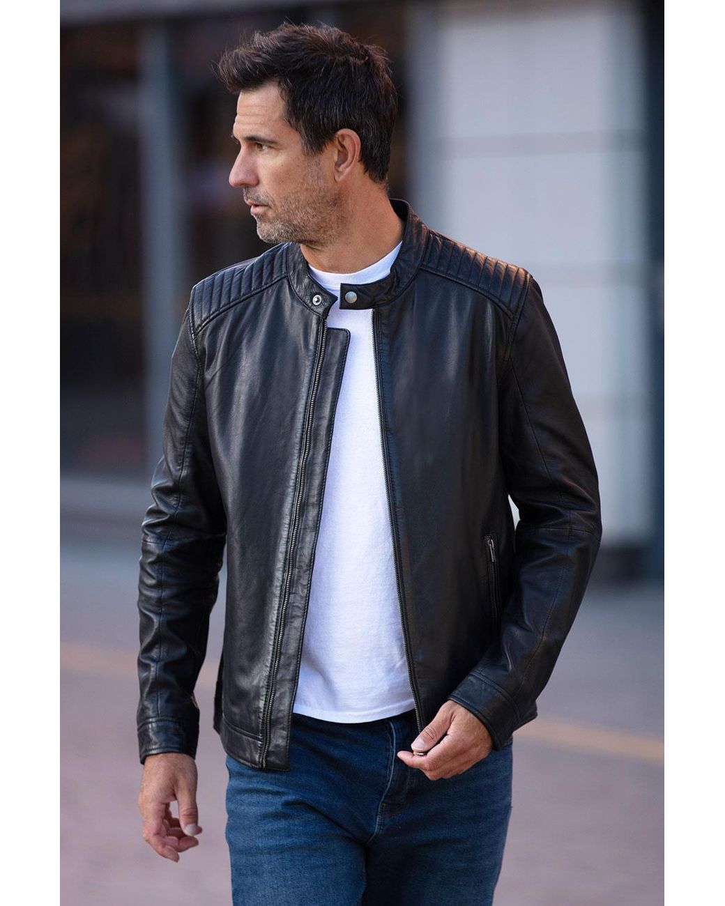 Ashwood Leather Blue 'Amj-8' Real Biker Jacket for men