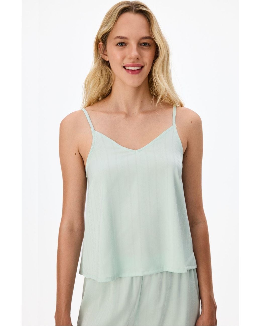 Penti Green Aurora Satin Floral Tank Pajama Top