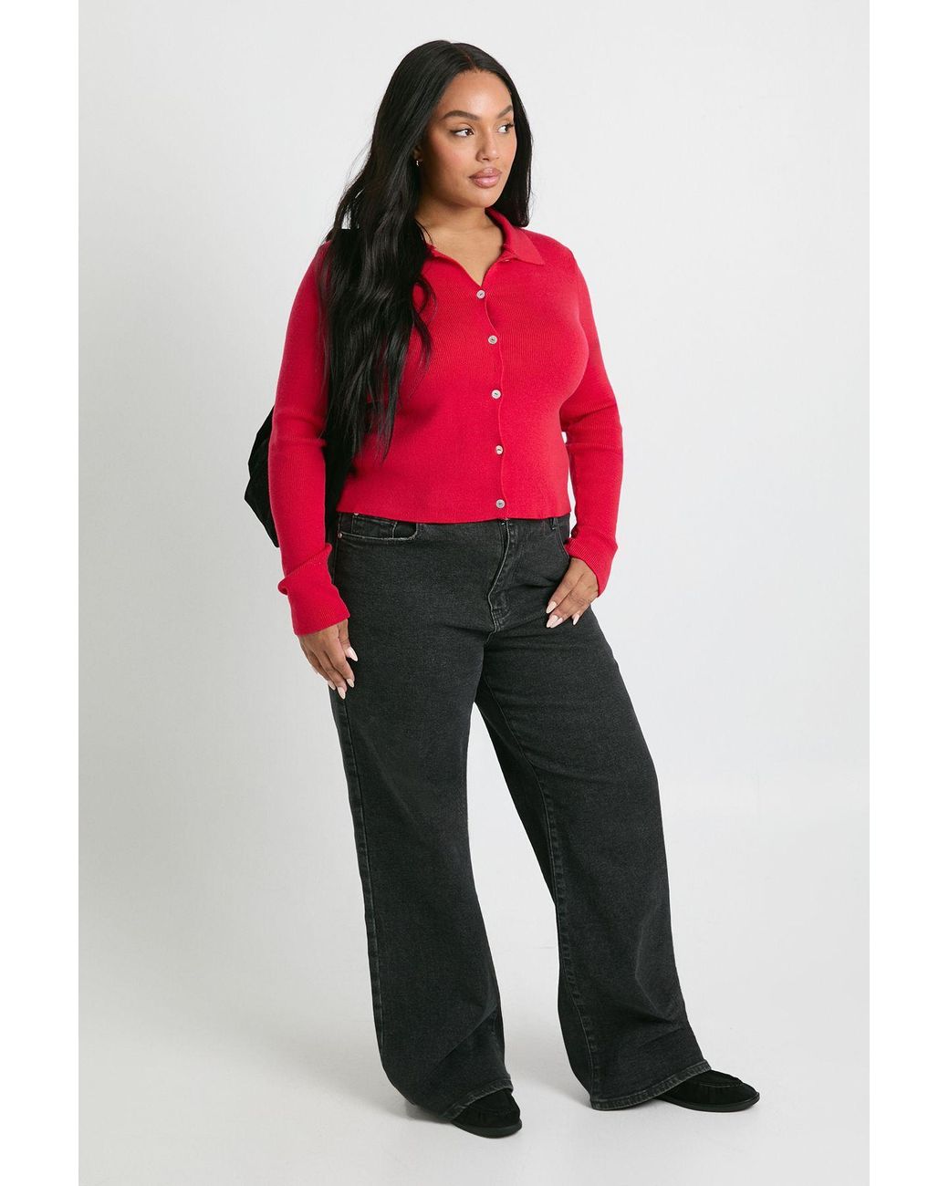 Boohoo Plus Collared Compact Knit Cardigan