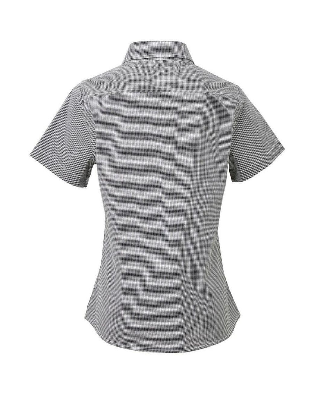 PREMIER Gray Ladies Microcheck Short Sleeve Cotton Shirt