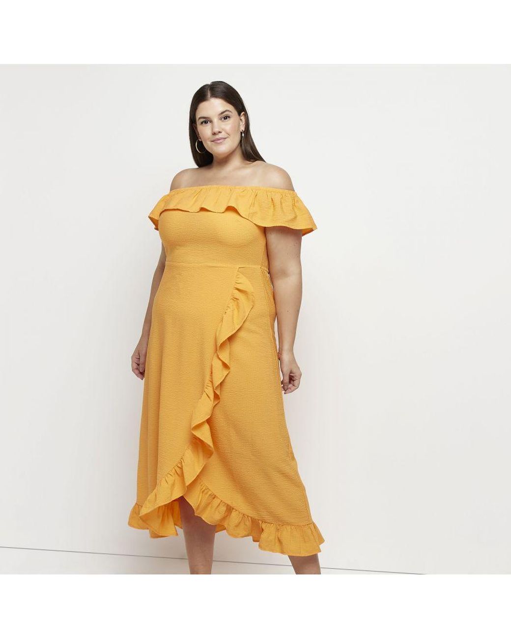 Orange bardot midi outlet dress