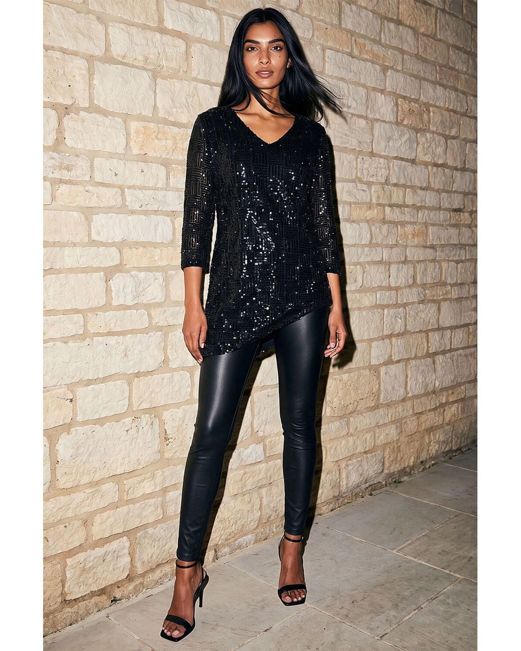 Roman Black Sequin Asymmetric Hem Top