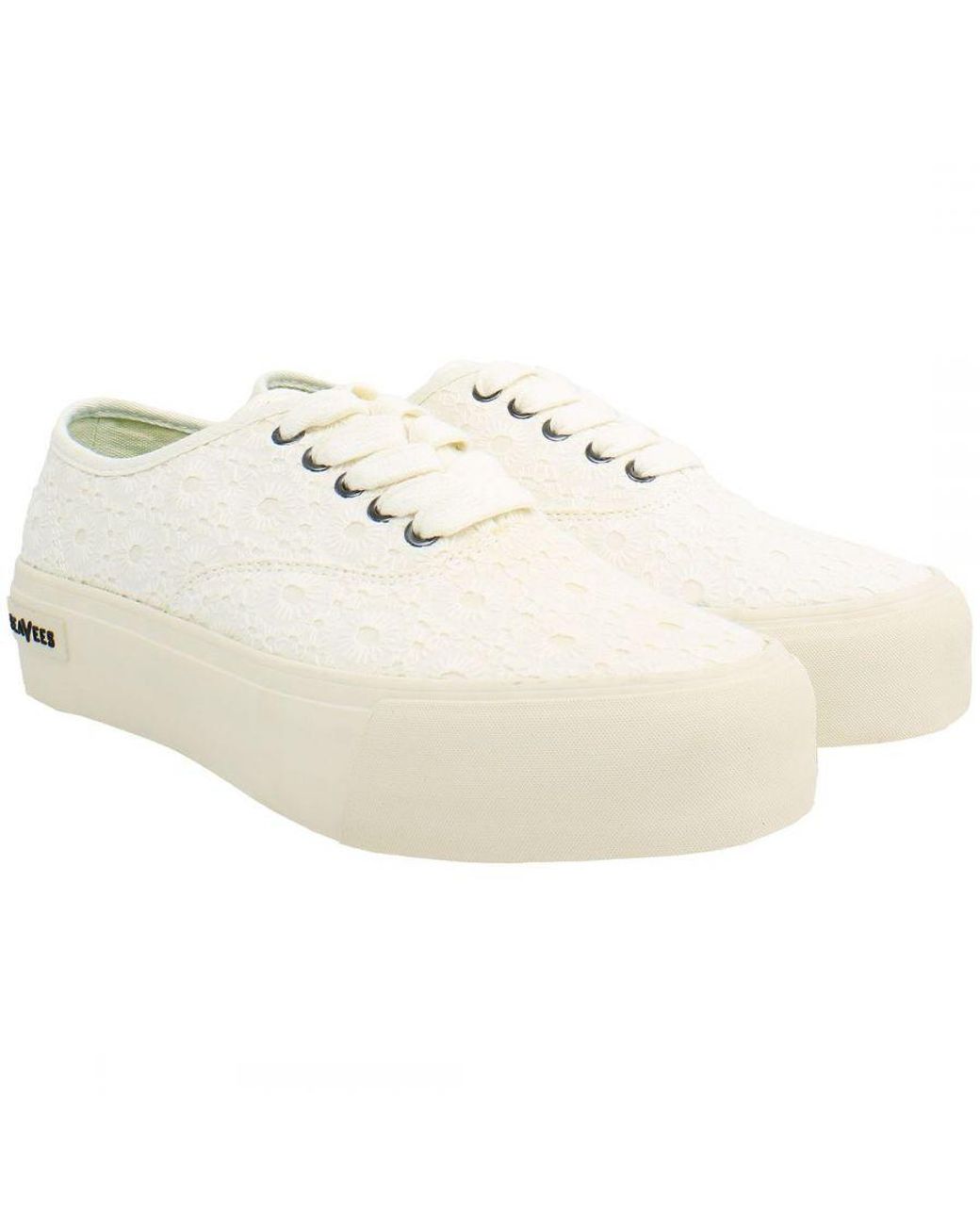 Seavees White Legend Platform Embroidery Shoes Canvas (Archived)