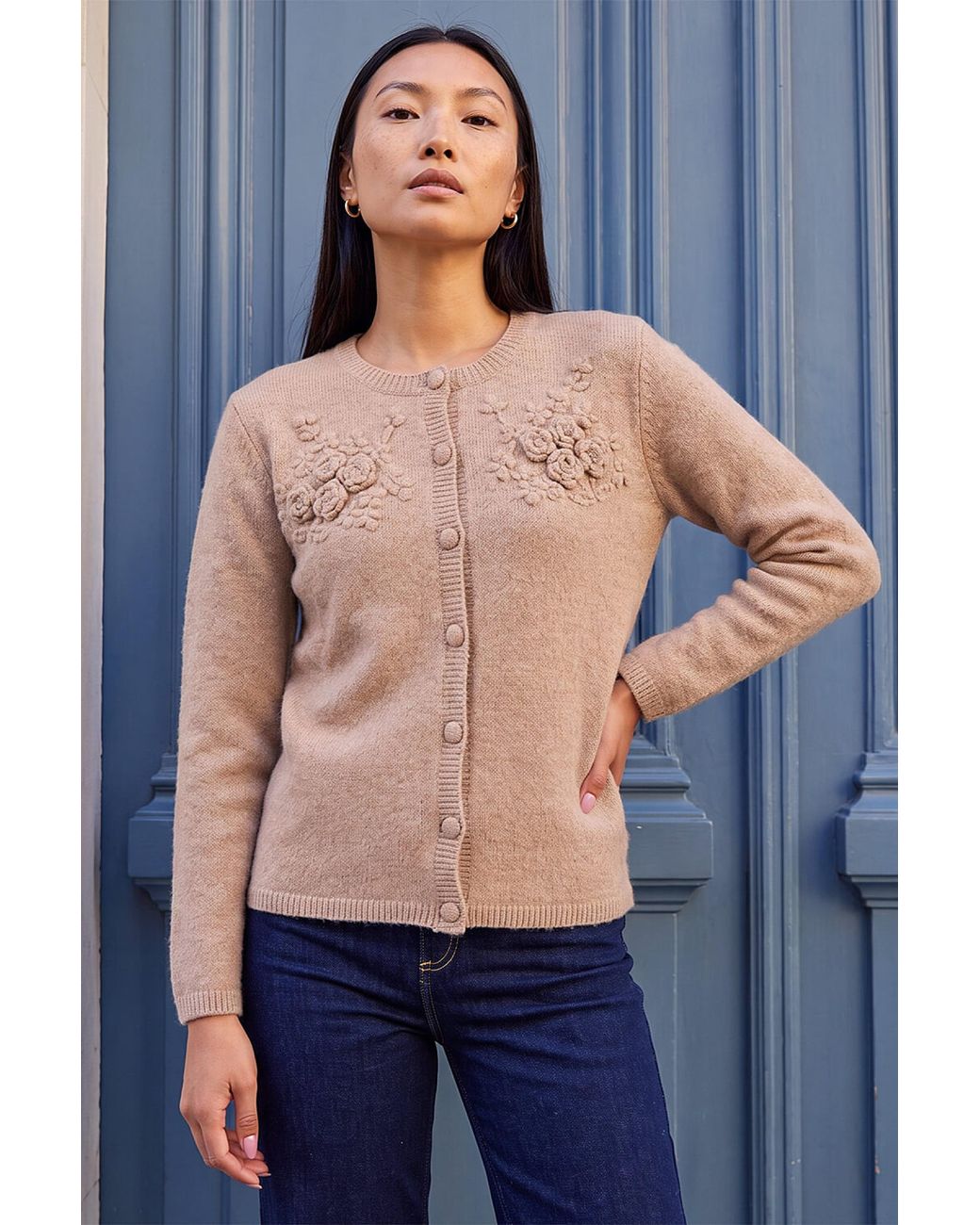 Roman Blue Floral Corsage Cardigan