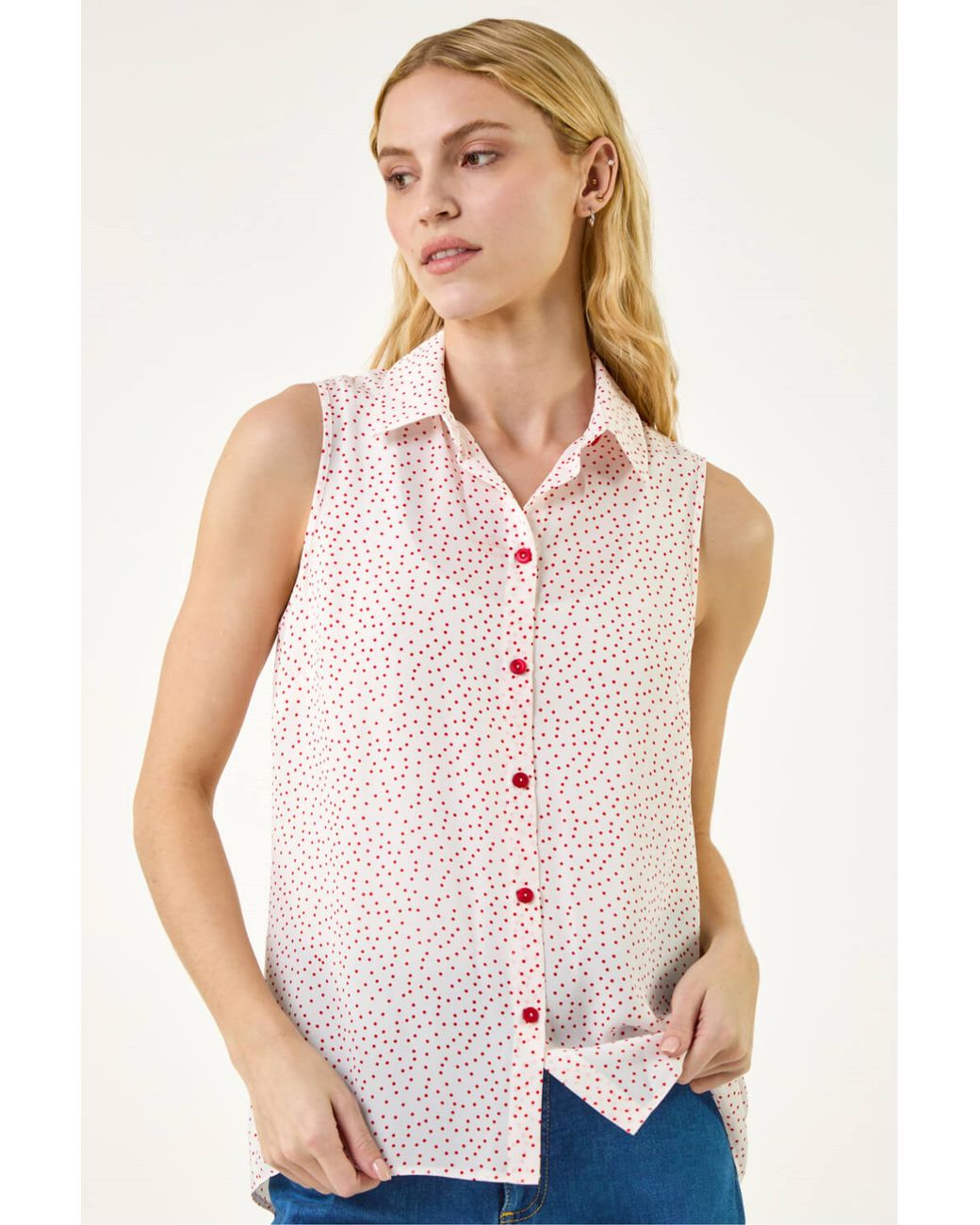 Roman Natural Polka Dot Button Blouse