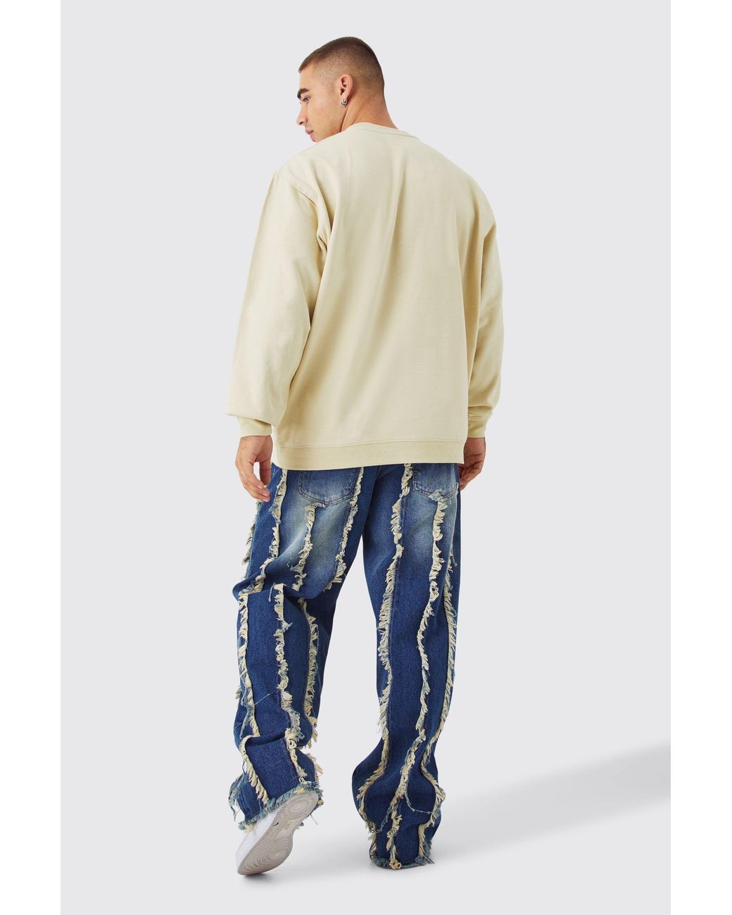 BoohooMAN Blue Baggy Rigid Frayed Edge Jeans for men