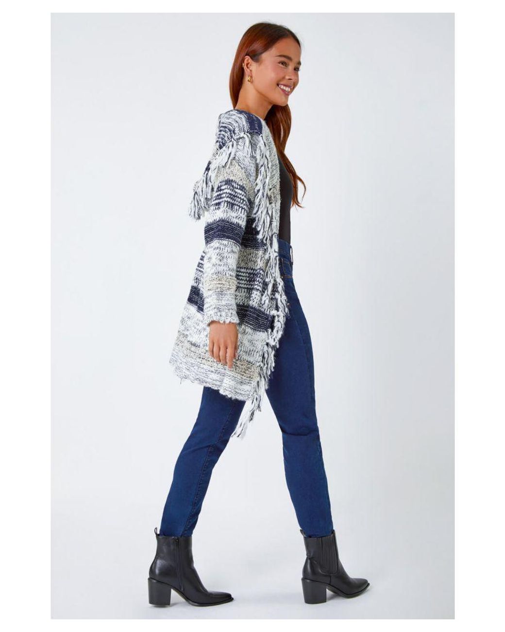 Roman Petite Blue Fringed Hooded Cardigan