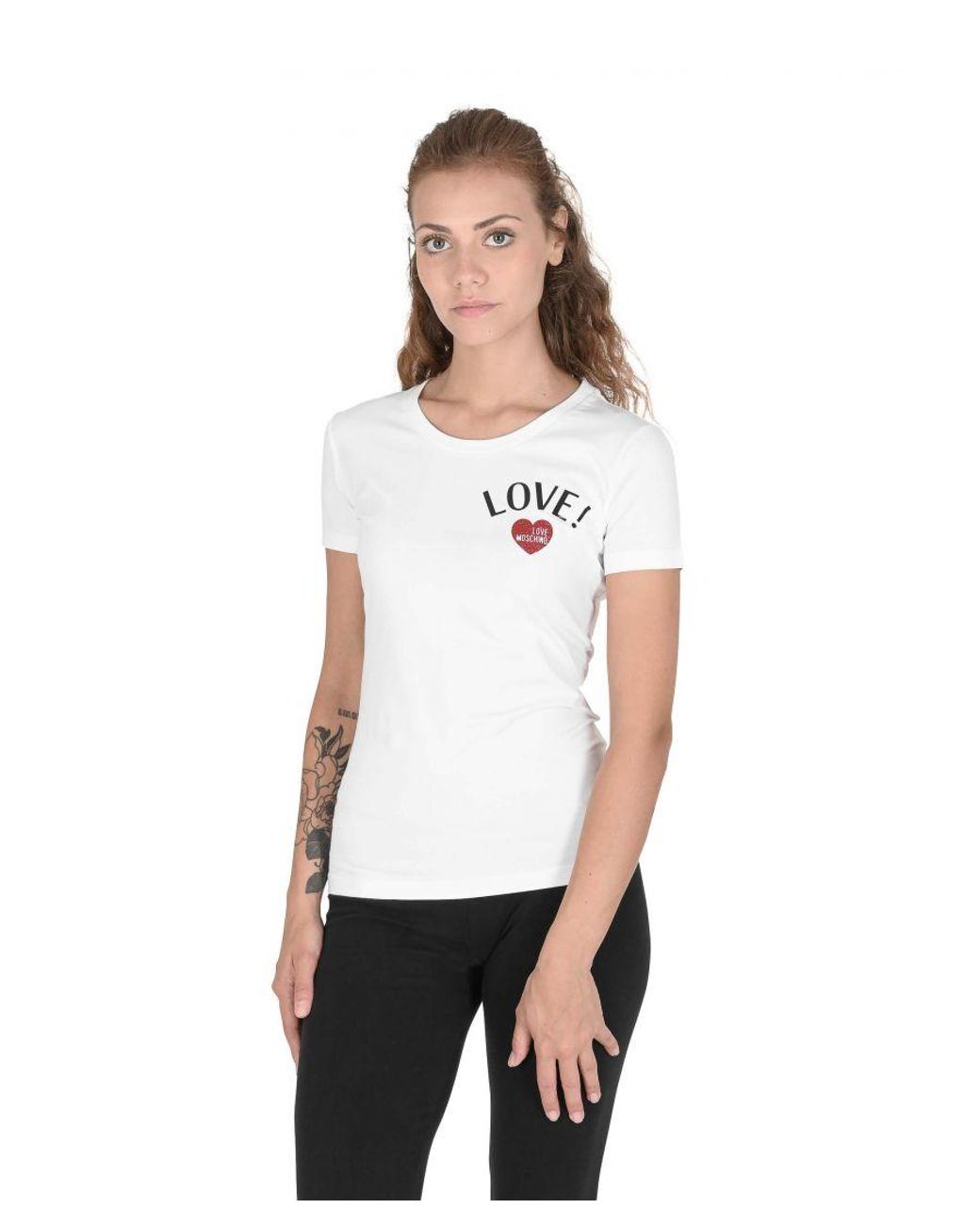 Love Moschino White Hort Leeve Crew Neck Tee