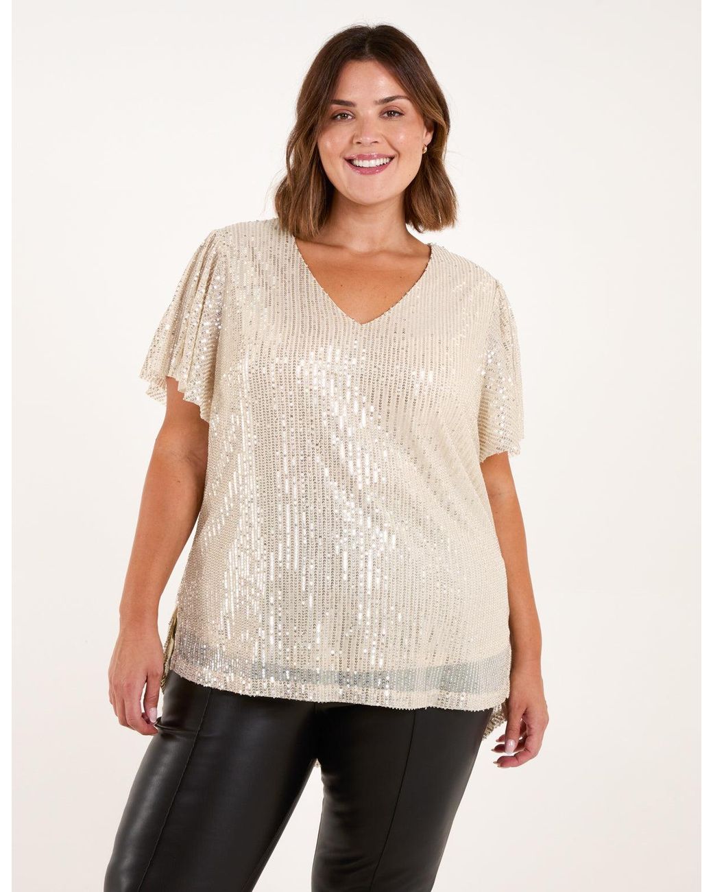 Blue Vanilla Natural Curve Sequin Flutter Sleeve Top