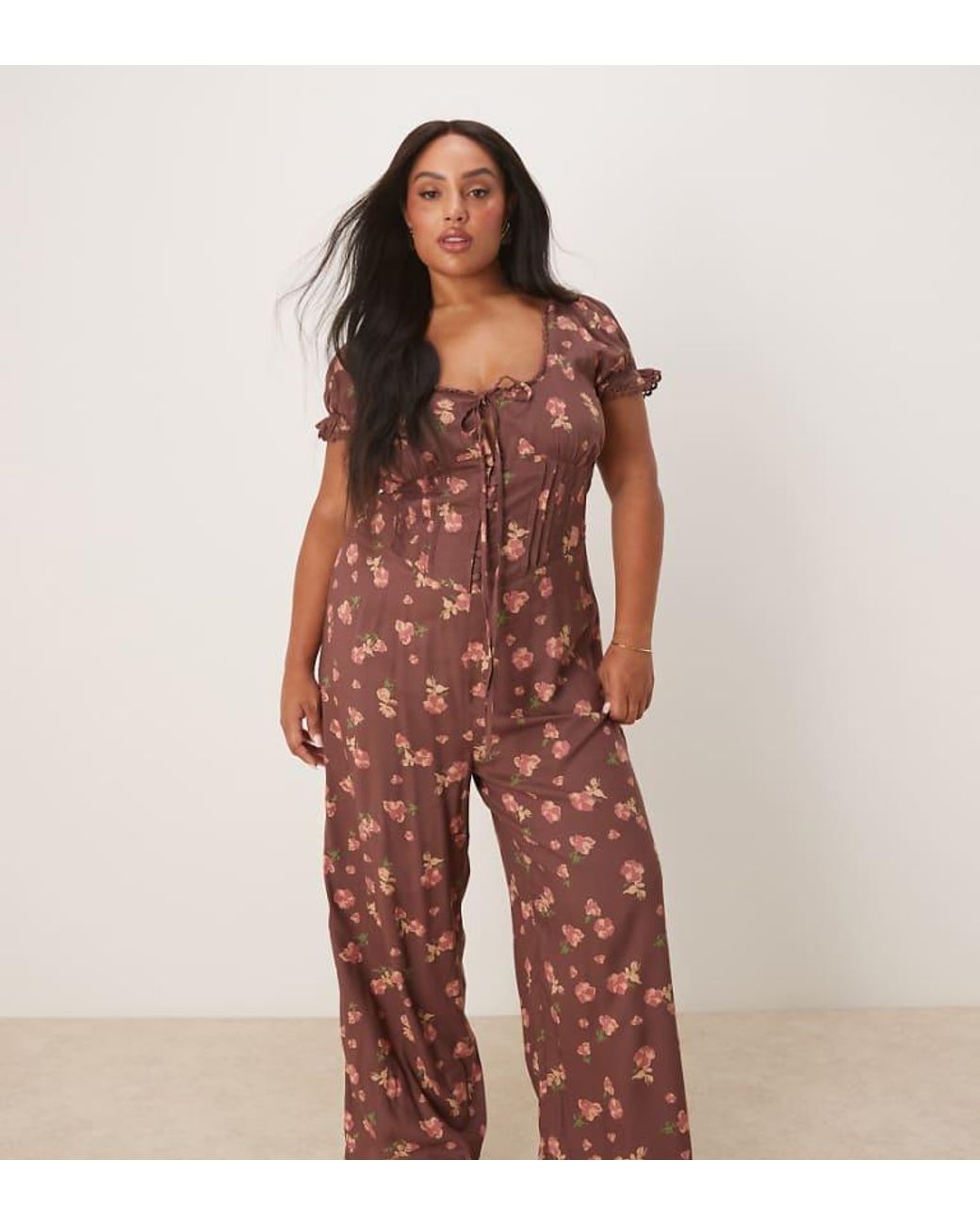 ASOS Red Design Spun Lace Trim Corset Waist Jumpsuit