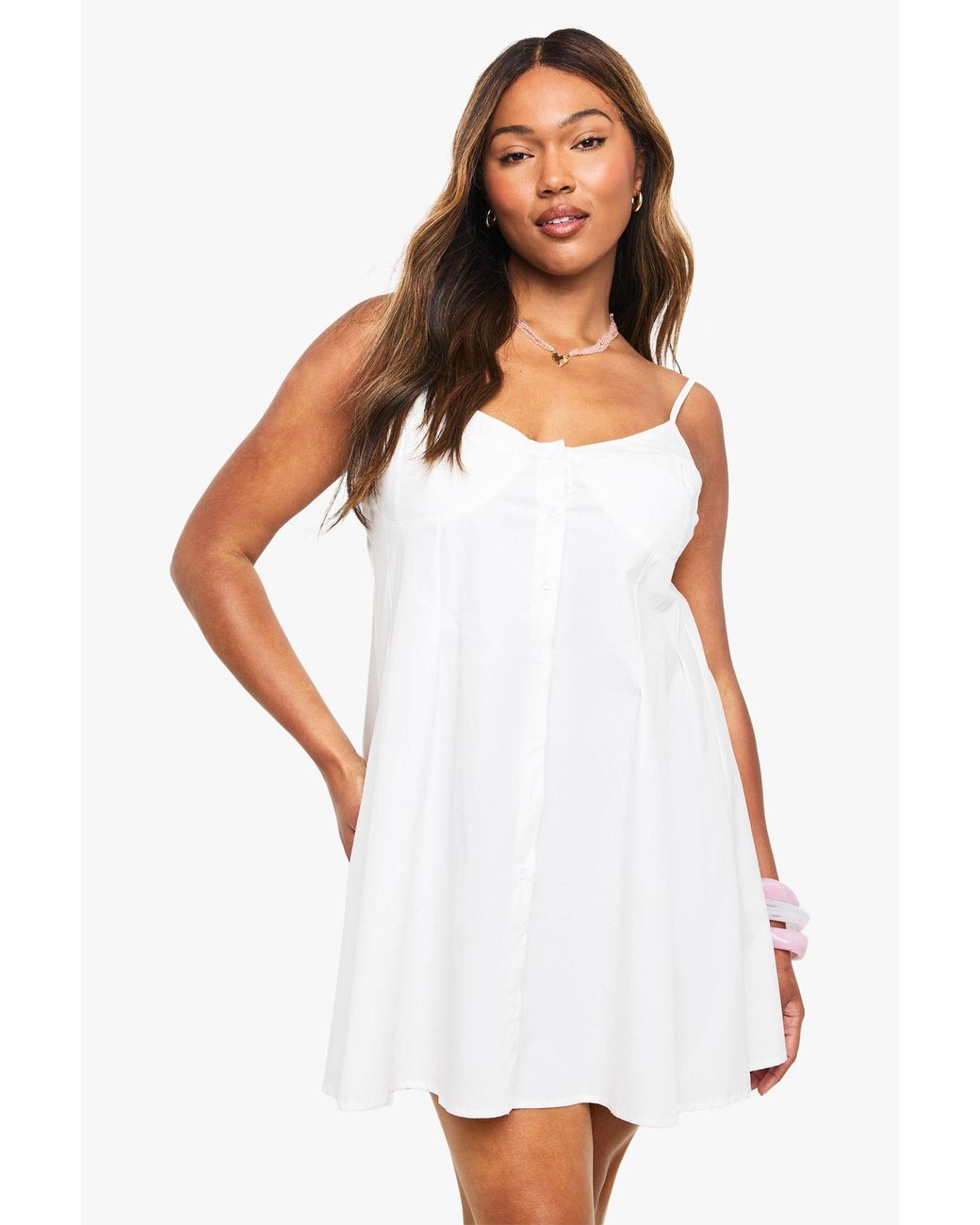 Boohoo White Plus Button Down Smock Dress