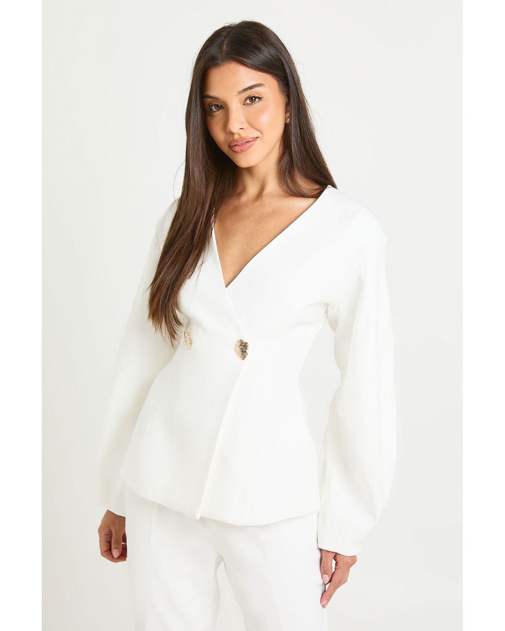 Boohoo White Trim Barrel Sleeve Blazer