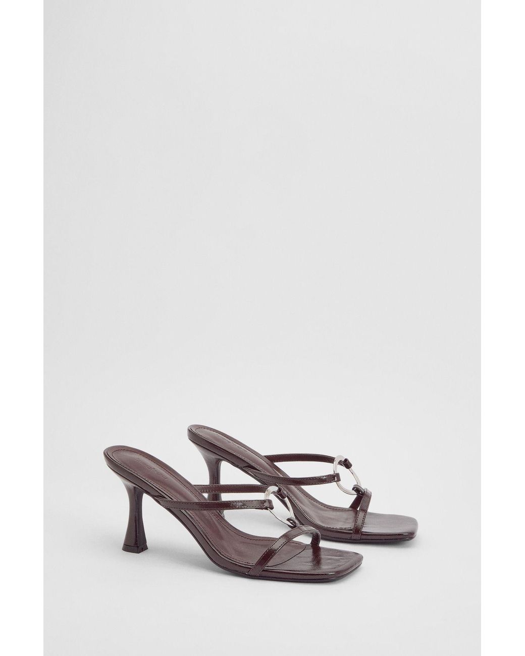 Boohoo Brown Hardware Ring Detail Toe Post Heeled Mules