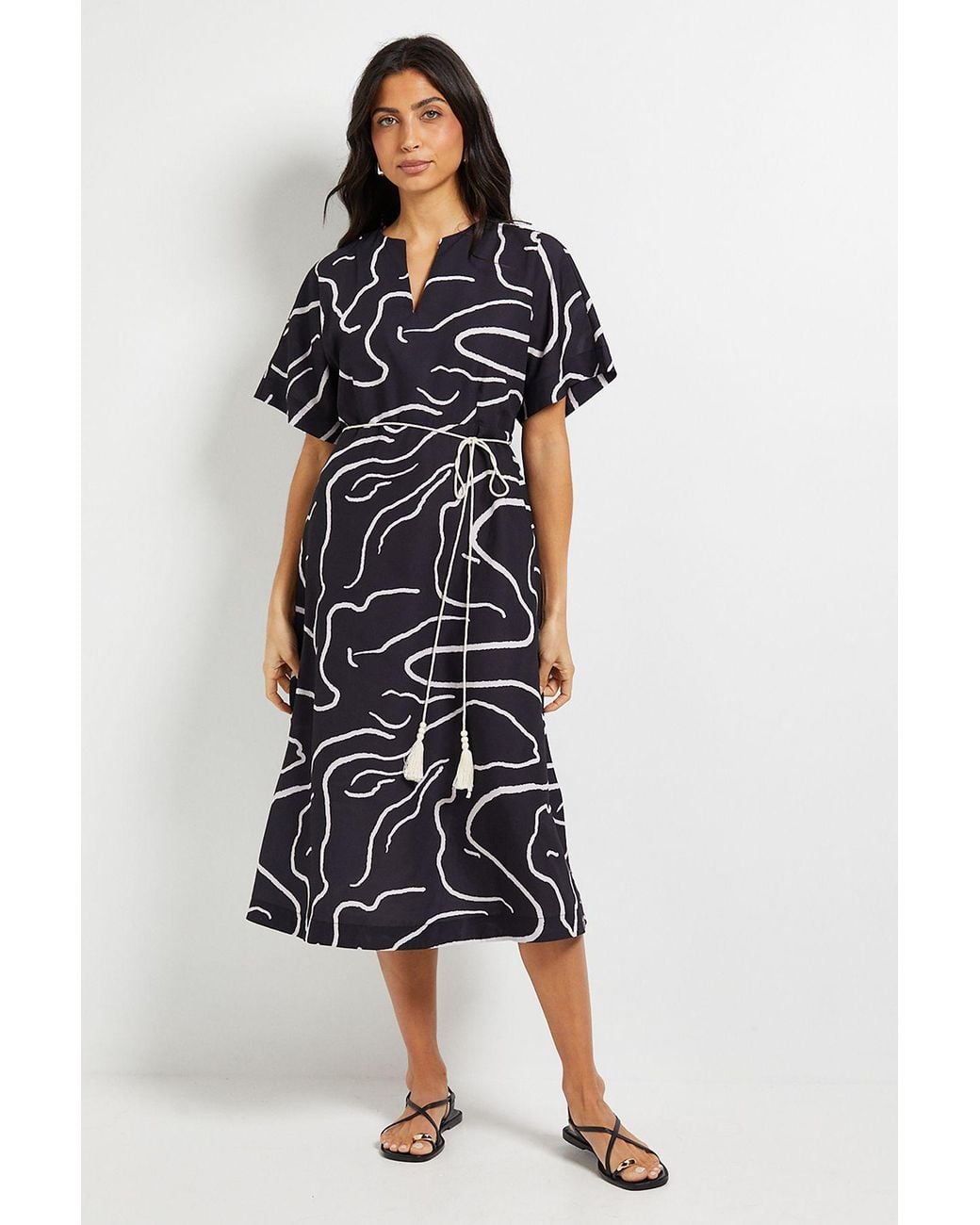 Wallis Blue Abstract Belted Midi Dress