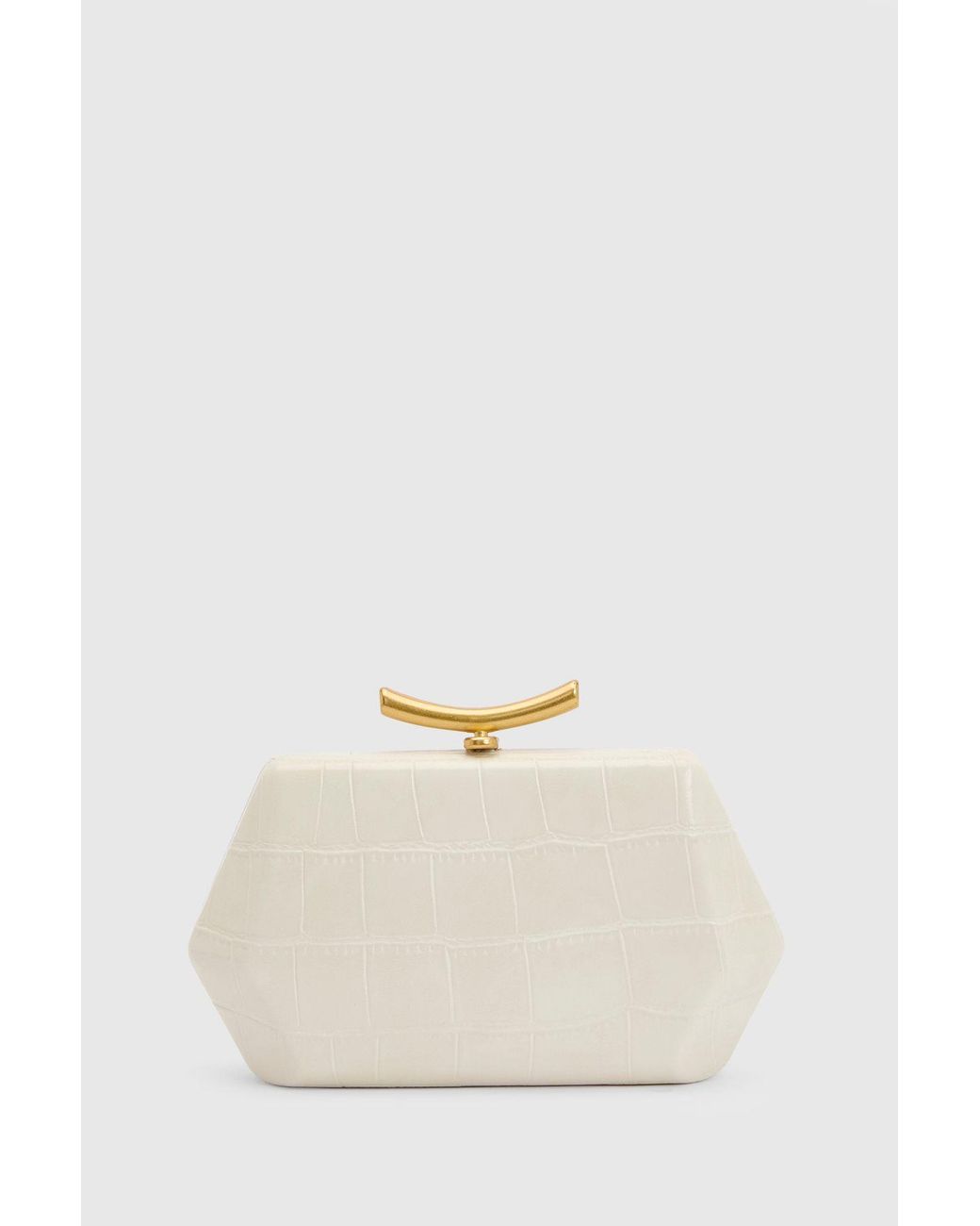 Boohoo White Croc Abstract Hard Shell Clutch Bag