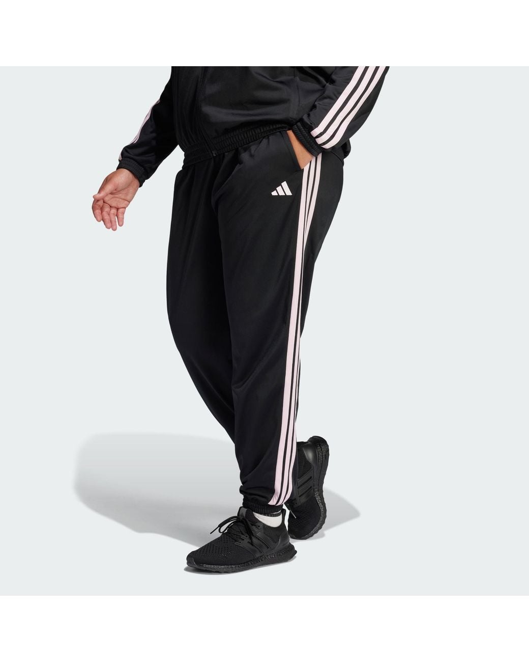 Adidas Black Tricot 3-Stripes Track Pants (Plus Size)