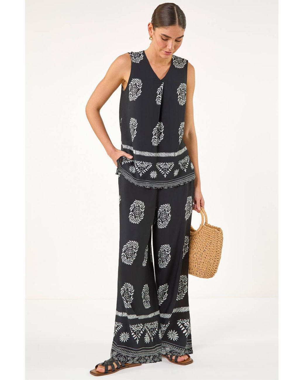 Roman Black Mono Border Print Vest