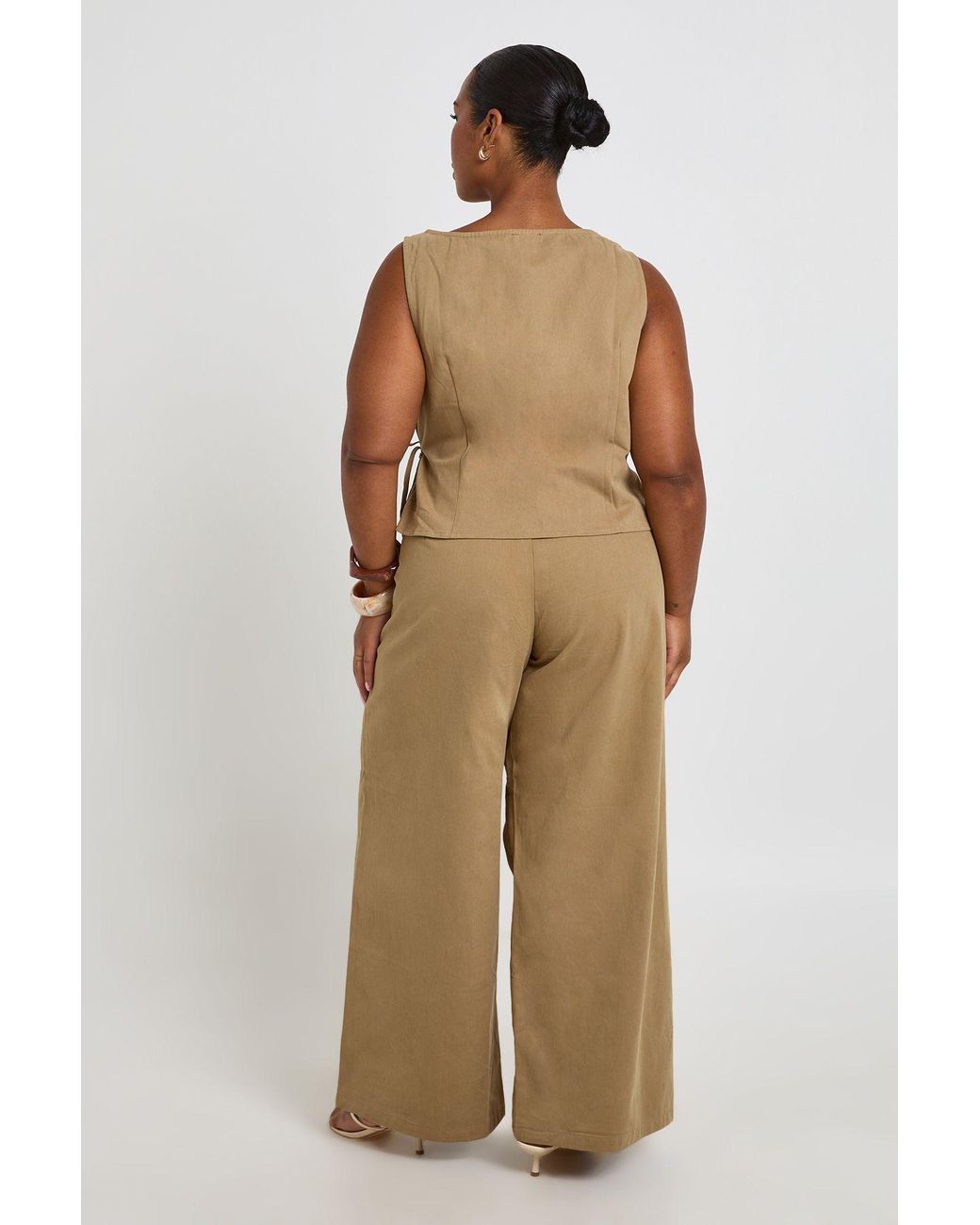 Boohoo Natural Plus Cotton Twill Square Neck Wrap Top