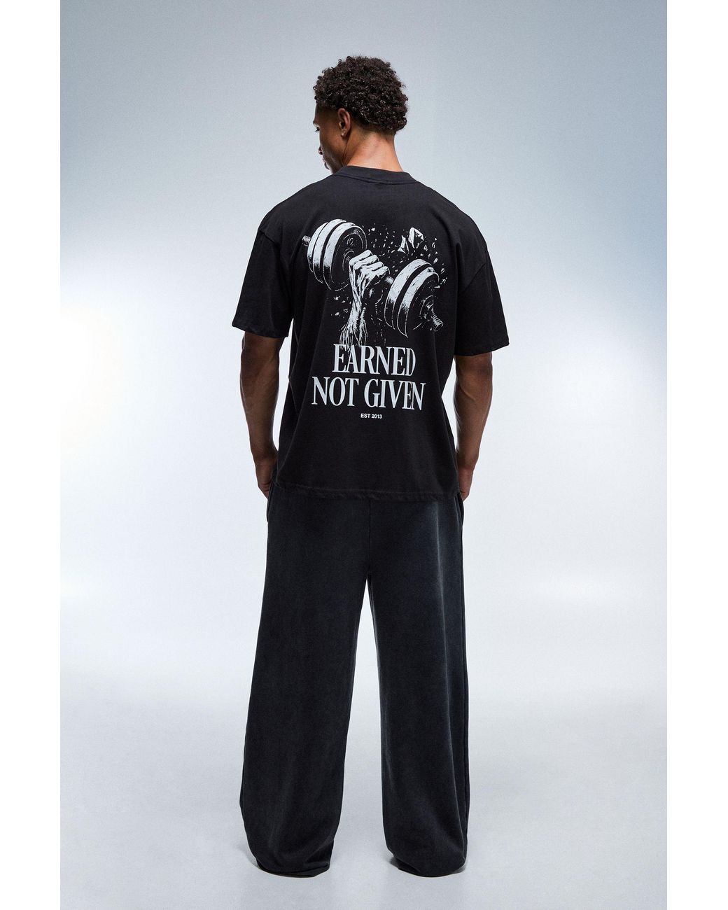 BoohooMAN Black Active Earned Not Given Oversized Extended Neck T-Shirt for men