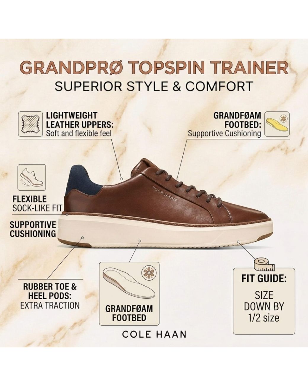 Cole Haan Brown Grandpro Luxe Mile Trainer Leather Sneakers for men