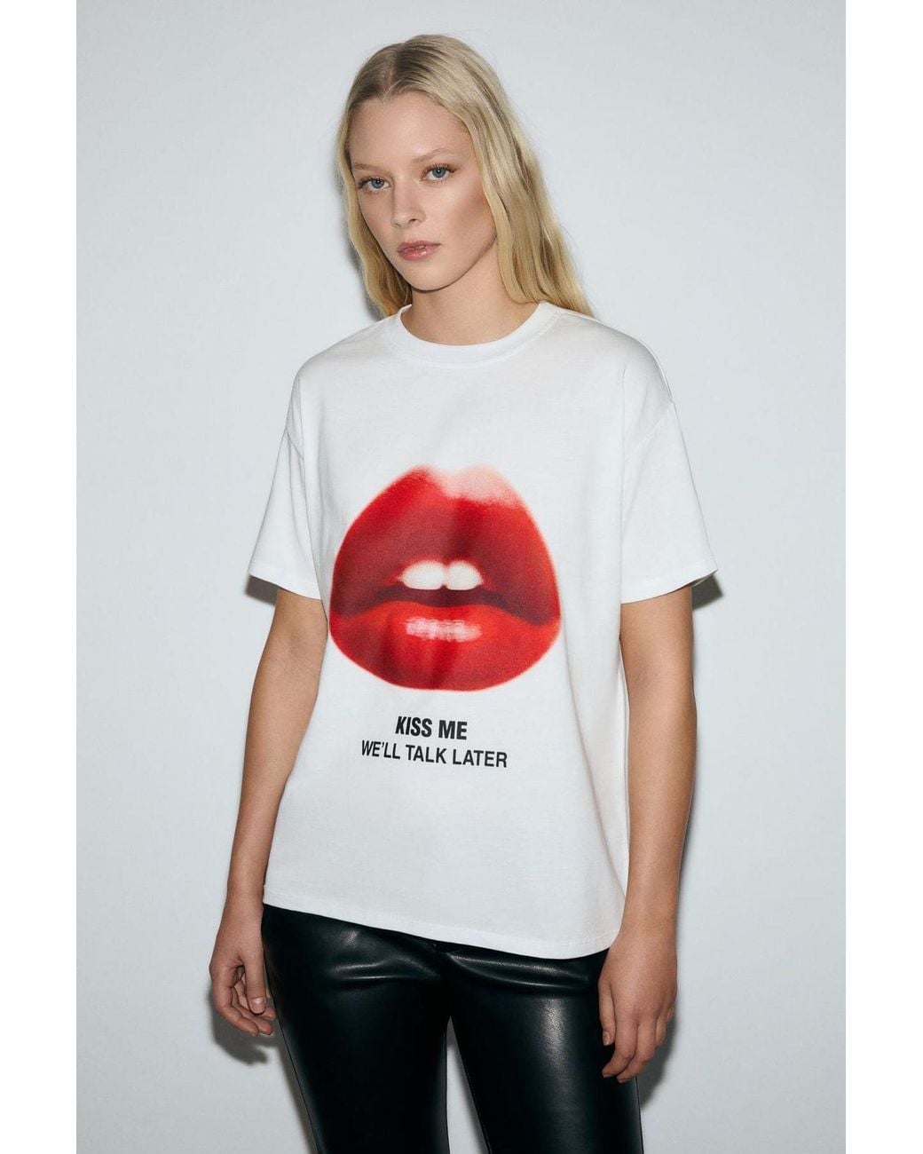 Grimelange Red Printed Back Short Sleeve T-Shirt