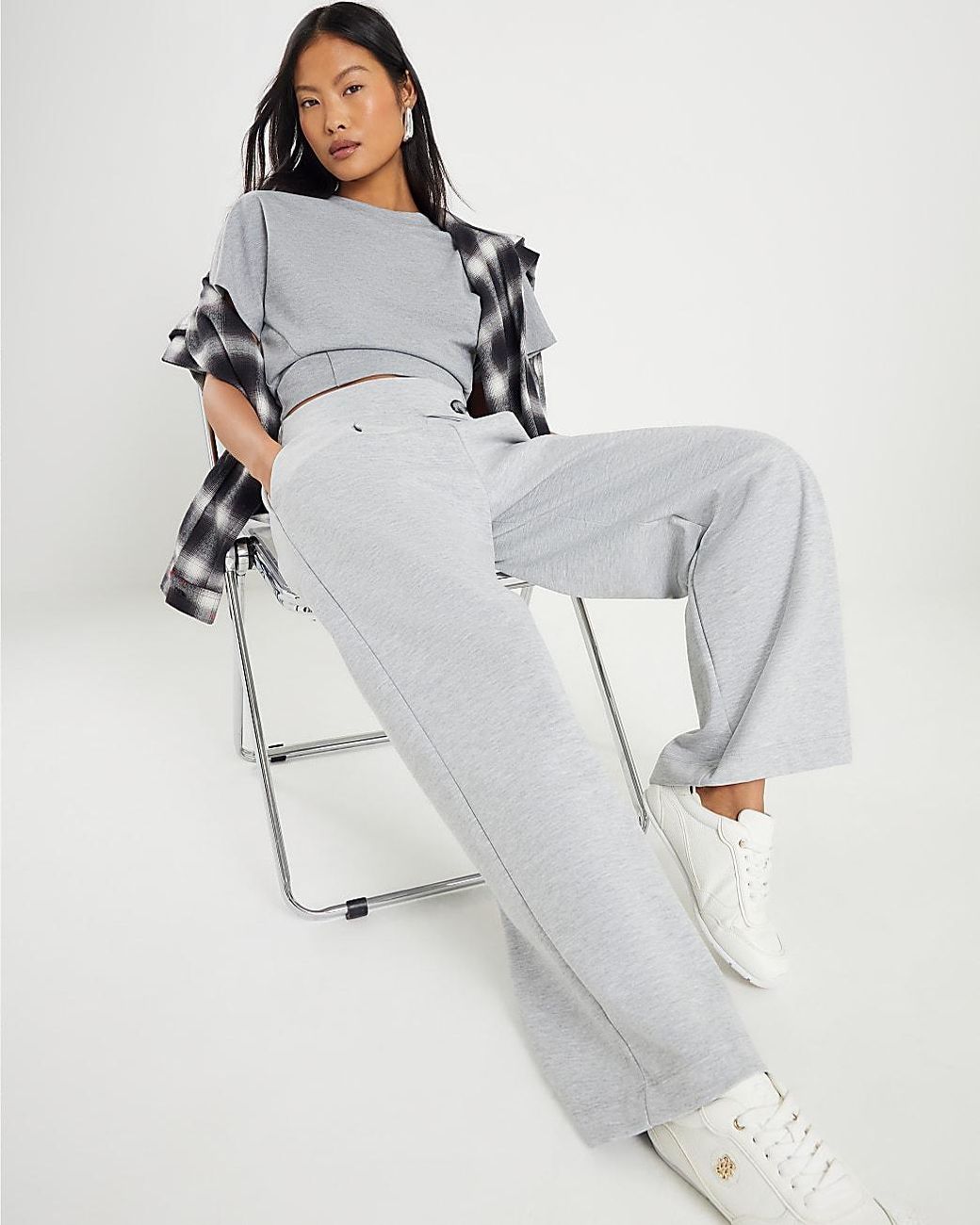 River Island Gray Trousers Petite Tailored Zipped Button